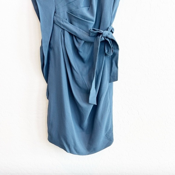Lafayette 148 Women’s One Shoulder Ruffle Crepe Dress Tie Waist Blue Work 4 - Picture 3 of 7